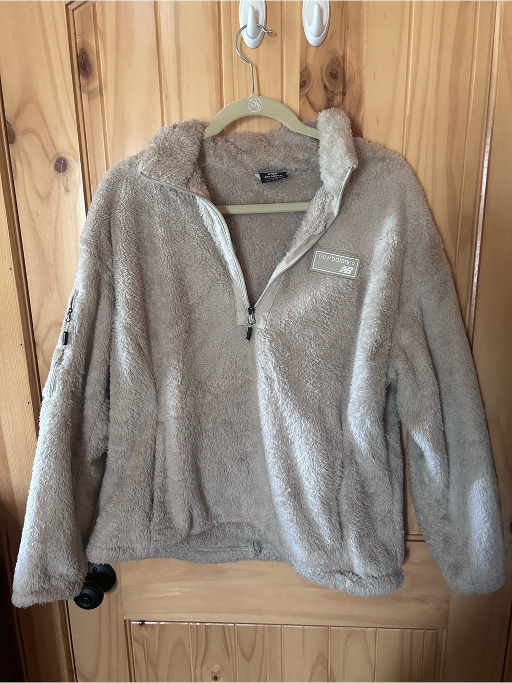 New Balance Women's Taupe Plush Quarter-Zip Teddy Pullover